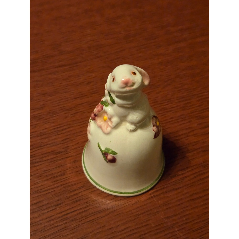 Vintage 1984 Avon Porcelain Bunny Rabbit Floral Bell Easter Collectible White